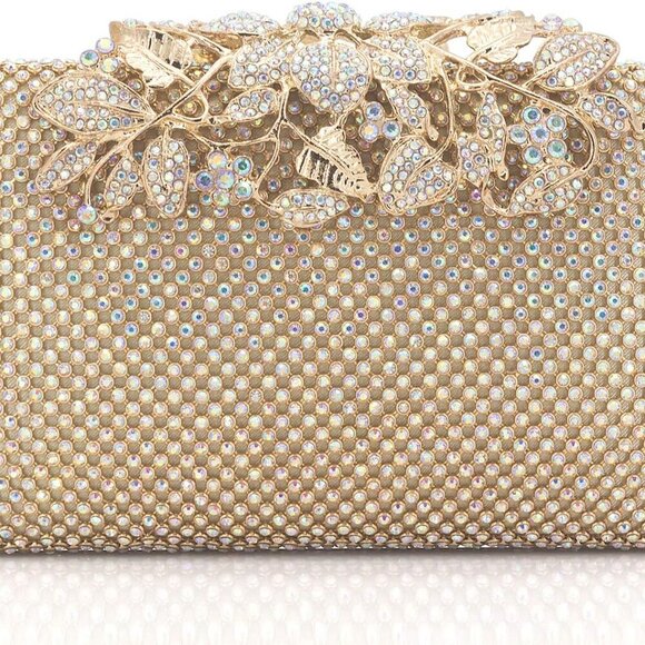 Dexmay Rhinestone Crystal Clutch Evening Bag with Flower Clasp Women Purse for W - Picture 1 of 7
